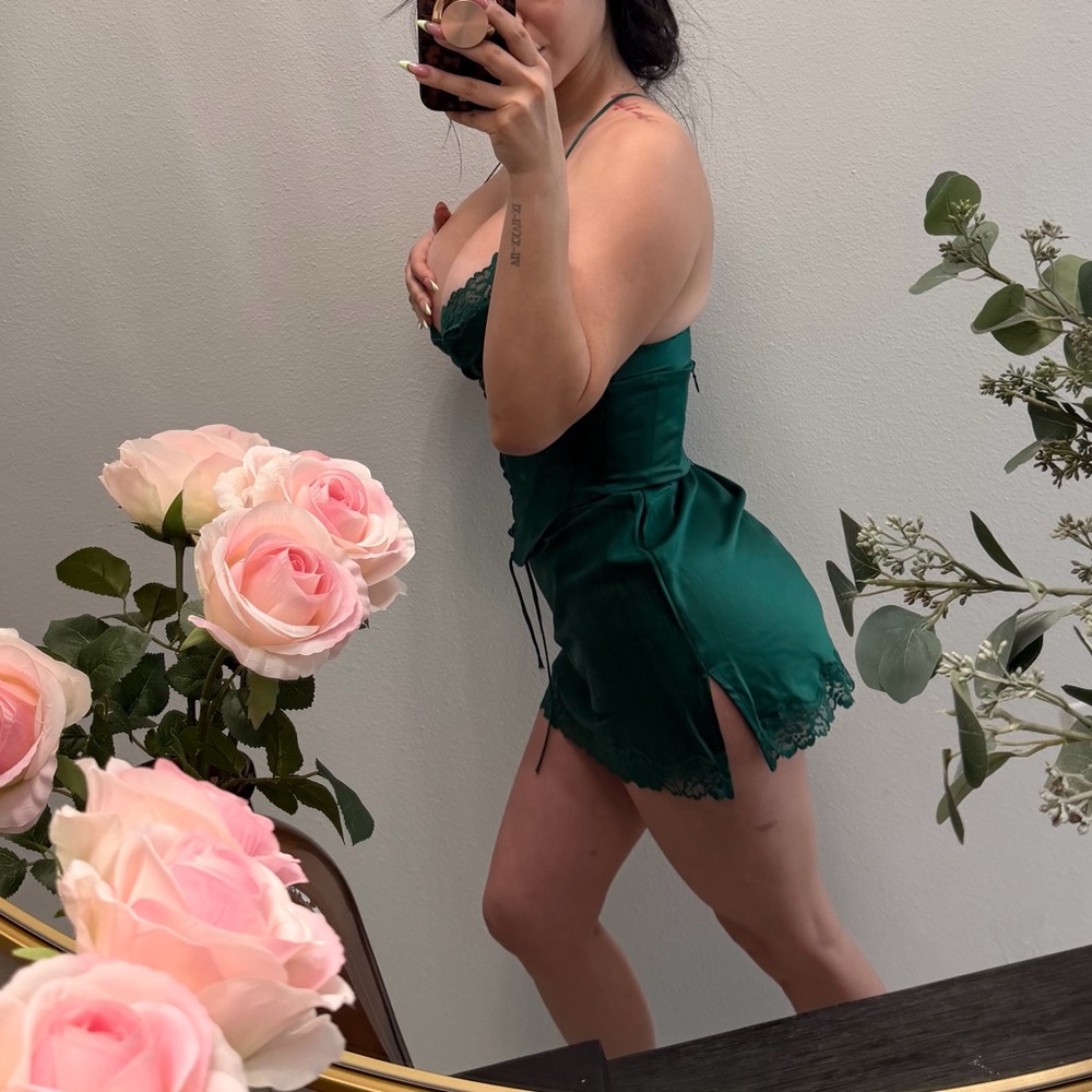 House of CB- Forest Satin Slip Dress - SIZE MEDIUM - Picture 4 of 8